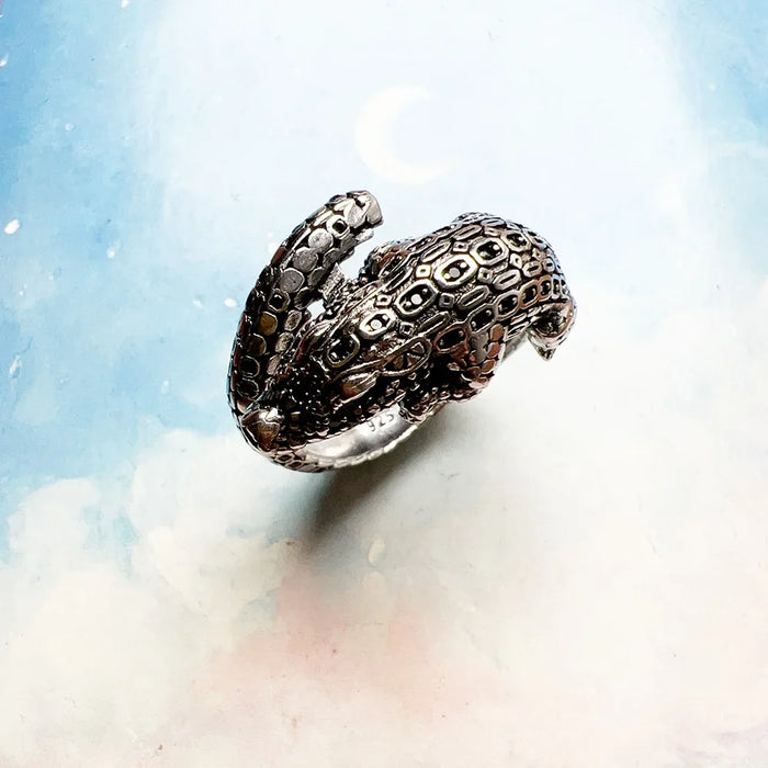 925 Sterling Silver Blackened Crocodile Ring Unisex Jewelry Fine Punk