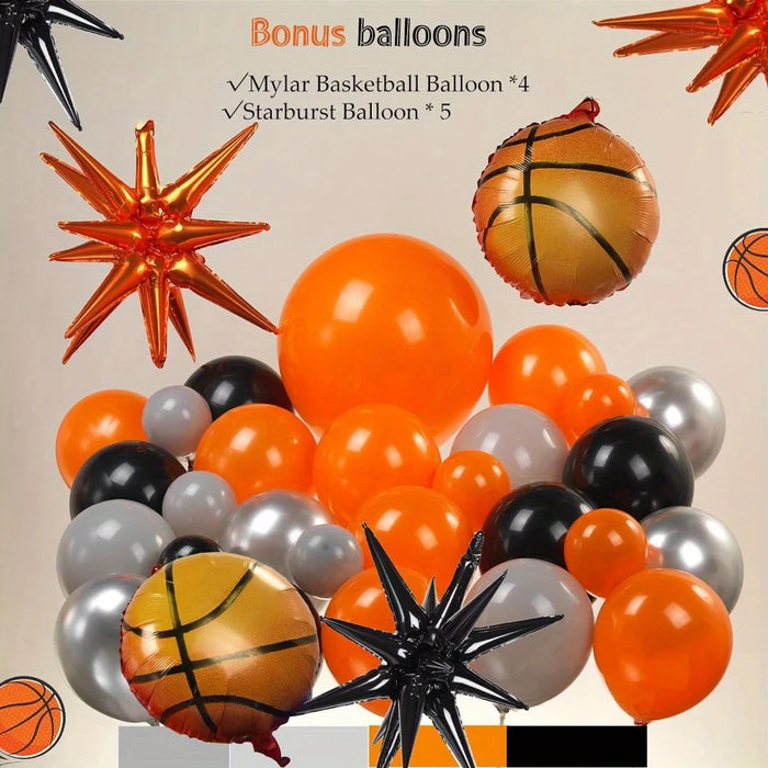 136Pcs Sports Theme Orange Basketball Balloon Garland Arch Kit Foil Starburst Balloons For Graduation Birthday Party Decorations