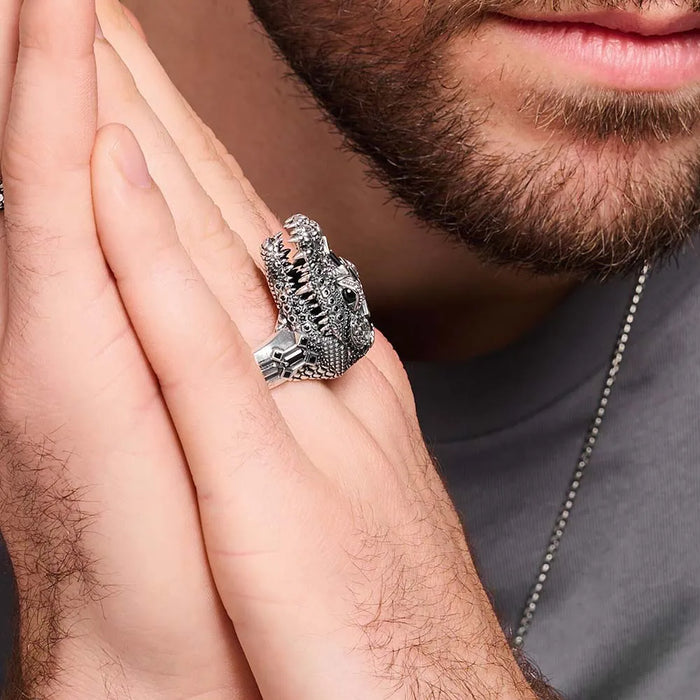 925 Sterling Silver Crocodile Head Cocktail Ring Fine Jewelry For Men & Women