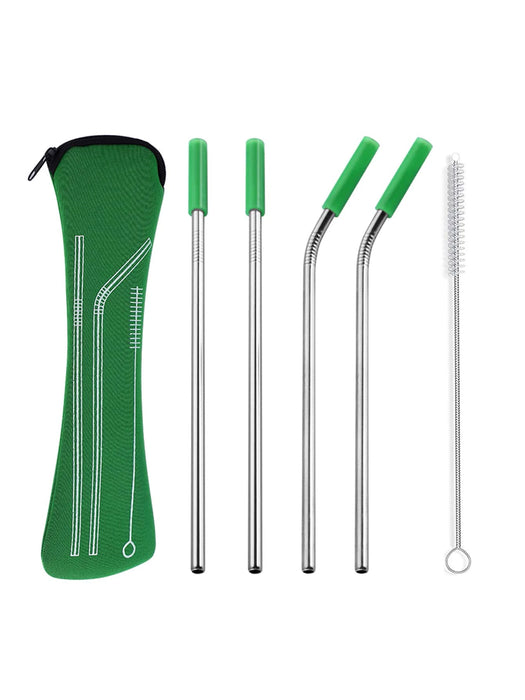 4 Piece Reusable Stainless Steel Straw Set With Cleaning Brush And Travel Bag