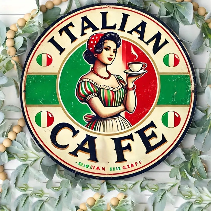 Vintage Italian Cafe Round Aluminum Sign 7.8X7.8 Inches