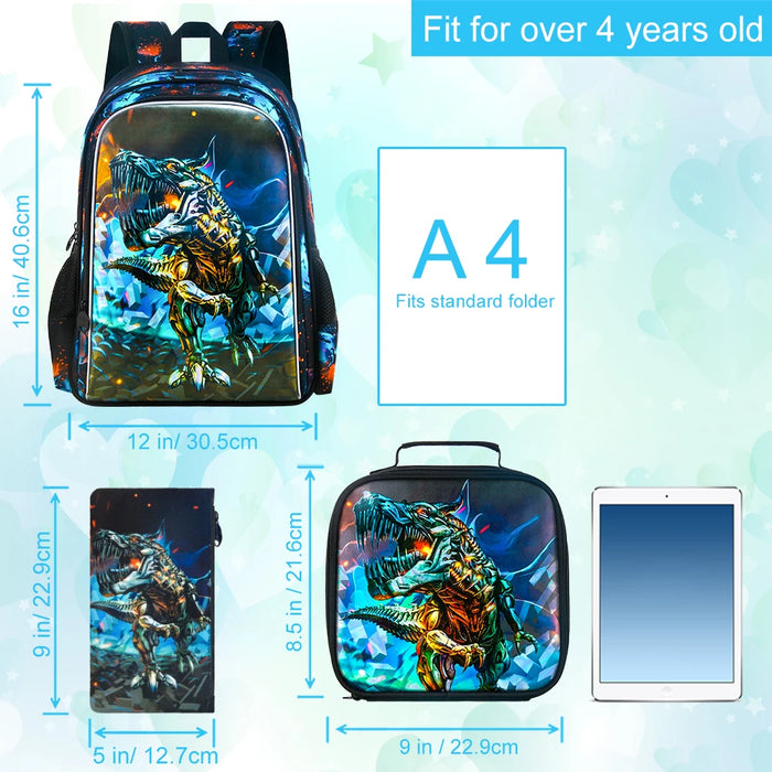 Water Resistant Dinosaur Backpack Set For Boys 16 Inch Inch