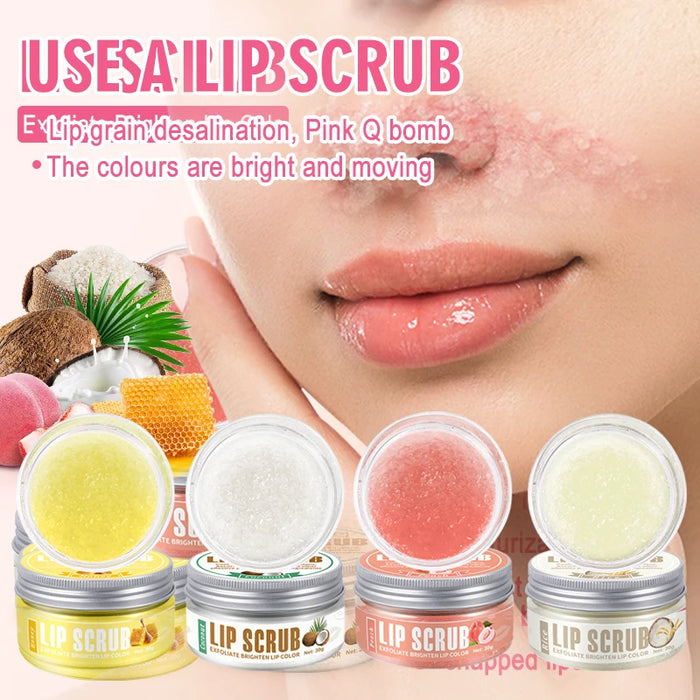 30G Peach Honey Rice Coconut Lip Scrub Brightening & Moisturizing
