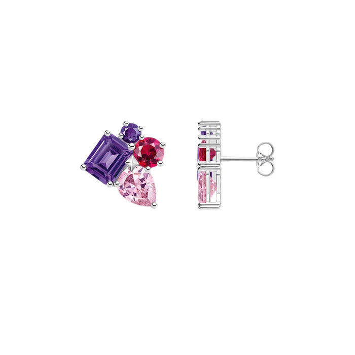 925 Sterling Silver Pink & Violet Zircon Ear Studs For Women