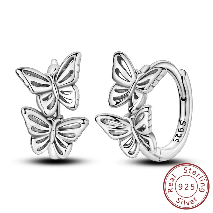 925 Sterling Silver Butterfly Hoop Earrings Elegant Gift For Women