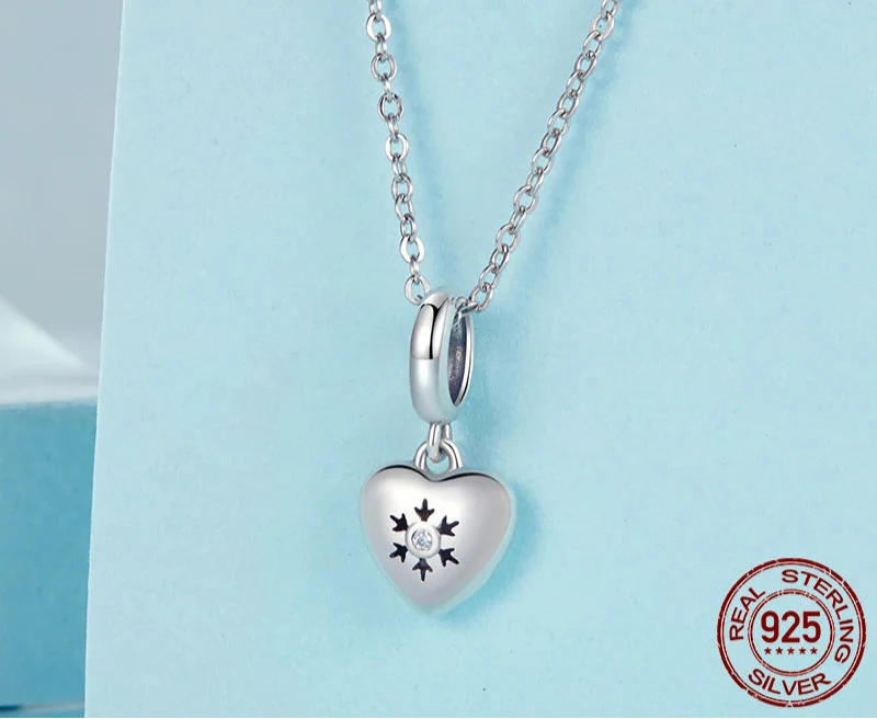925 Sterling Silver Heart Snowflake Charm Bead
