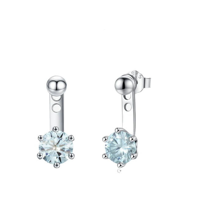 925 Sterling Silver Teal Moissanite Ear Climbers / Stud Earrings For Women