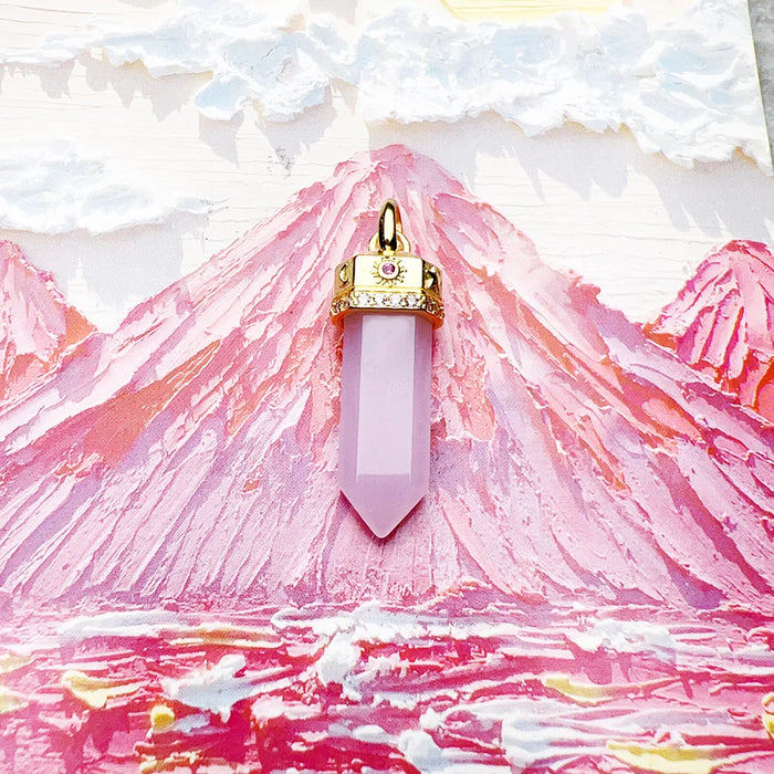 925 Sterling Silver Rose Quartz Hexagonal Pendant & Gold Plated Romantic Gift For Her