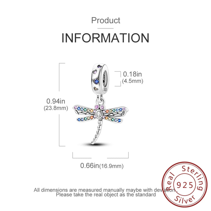 925 Sterling Silver Summer Dragonfly Pendant Charm For Women Bracelet