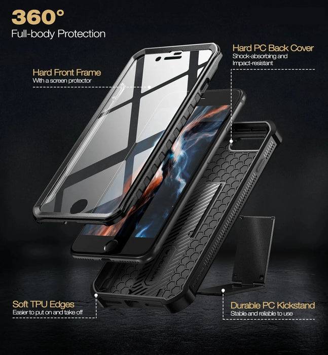 For Iphone 7 Plus / 8 Plus 5.5 Inch Heavy Duty Military Grade Protection Shockproof Phone Case With Built-In Screen Protector