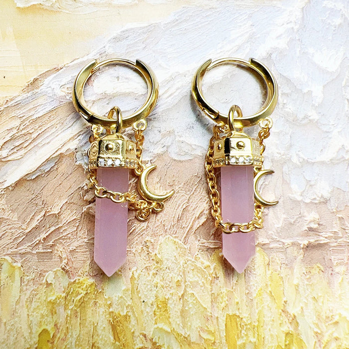 925 Sterling Silver Rose Quartz Hexagonal Hoop Earrings