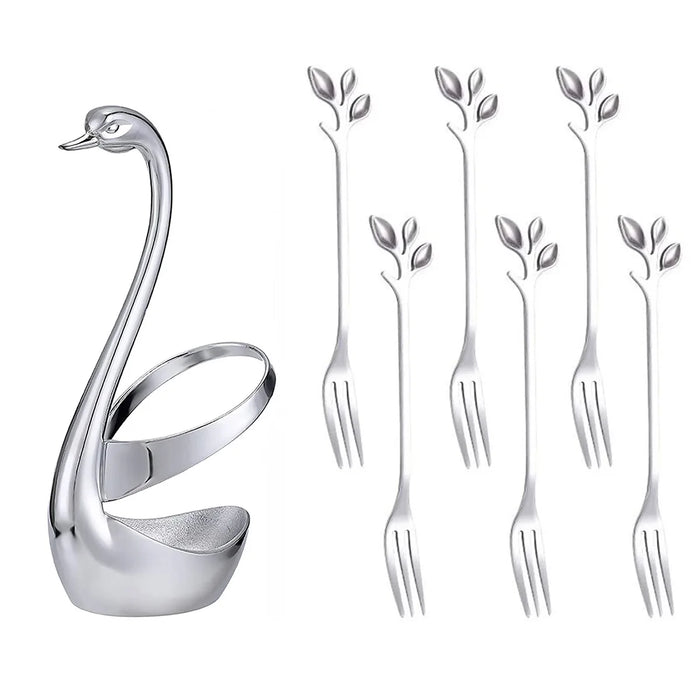 Stainless Steel Swan Fruit Fork Set For High End Dining