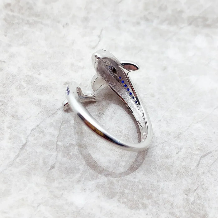 925 Sterling Silver Blue Stone Dolphin Ring Cheerful For Women
