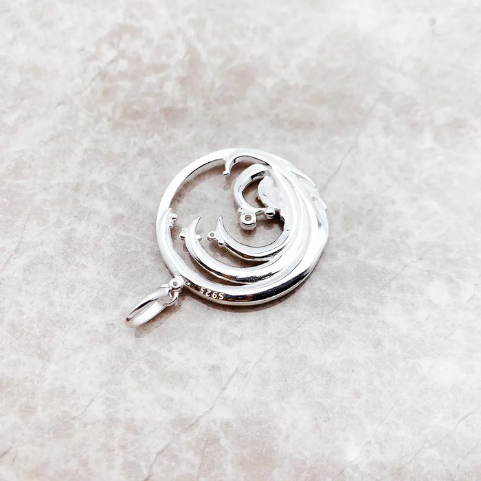 925 Sterling Silver Blue Stone Wave Pendant Ocean Jewelry For Women