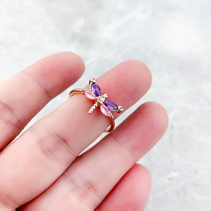 925 Sterling Silver Rose Gold Dragonfly Ring Europe Style Fine Jewelry For Women