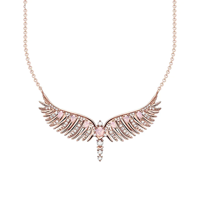 925 Sterling Silver Rose Gold Phoenix Wing Jewelry Set Necklace & Bracelet For Women