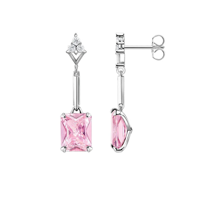 925 Sterling Silver Stylish Pink Stone Drop Earrings For Women