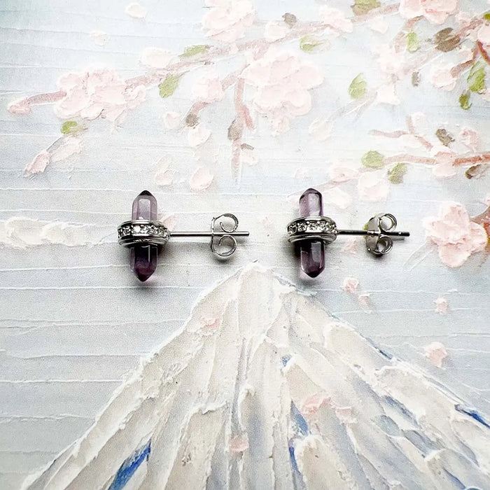 925 Sterling Silver Hexagon Stone Stud Earrings