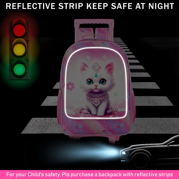 3 Piece Girls Rolling Backpack Set With Lunch Bag Cat