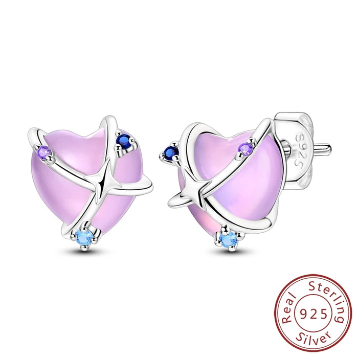 925 Sterling Silver Heart Luminous Stud Earrings For Women Fine Jewelry