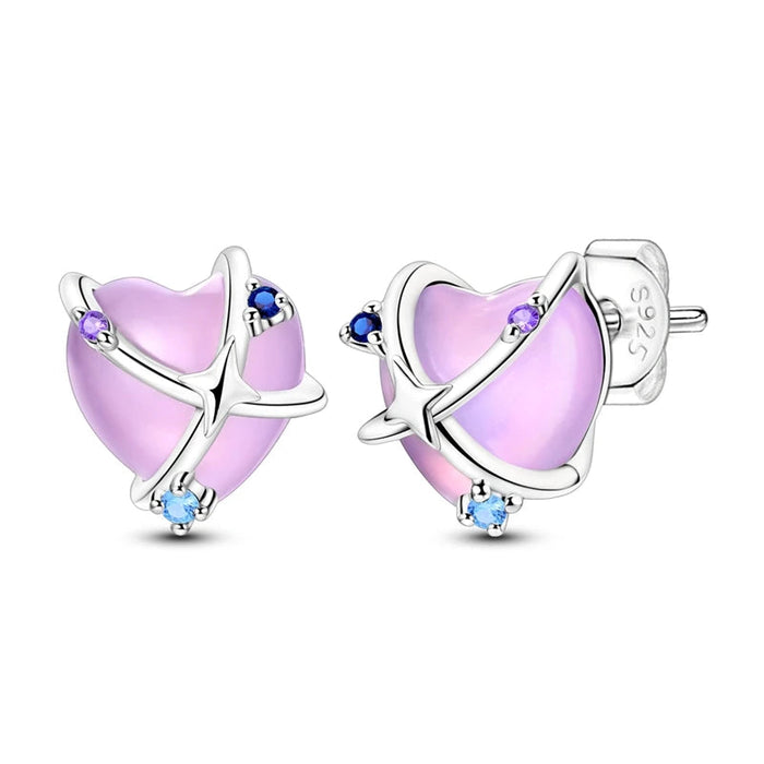 925 Sterling Silver Heart Luminous Stud Earrings For Women Fine Jewelry