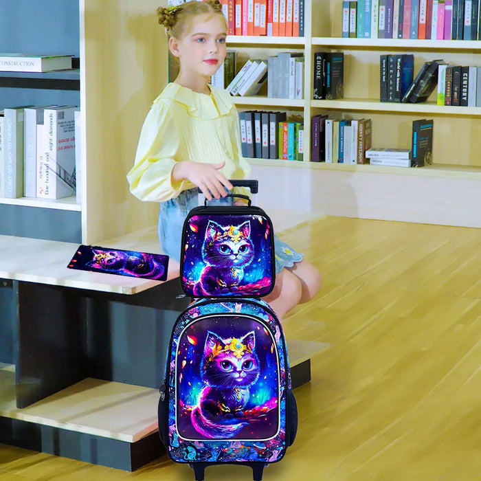 3 Piece Girls Rolling Backpack Set With Lunch Bag