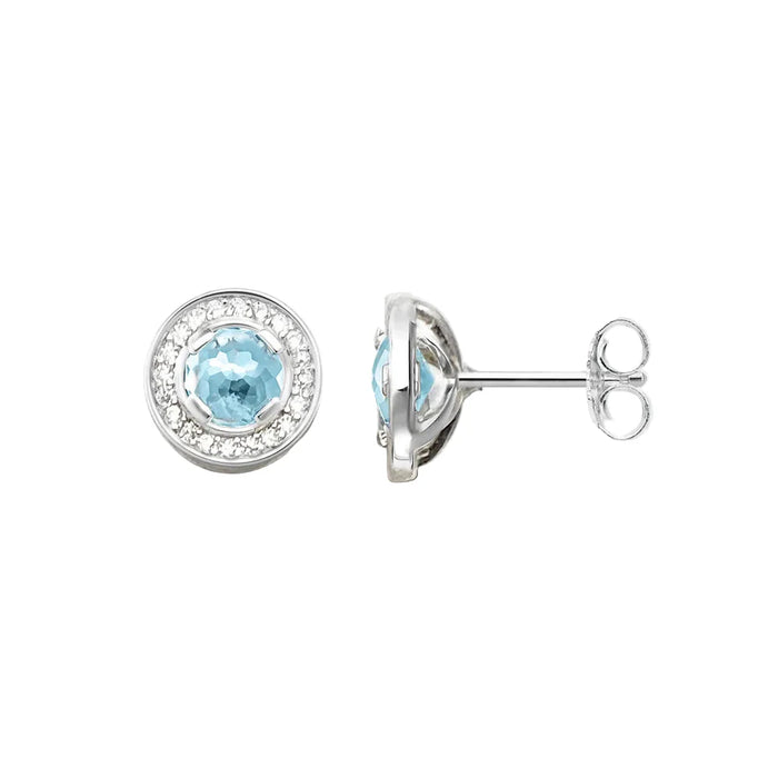 925 Sterling Silver Light Blue Stud Earrings Fine Crystal Gift