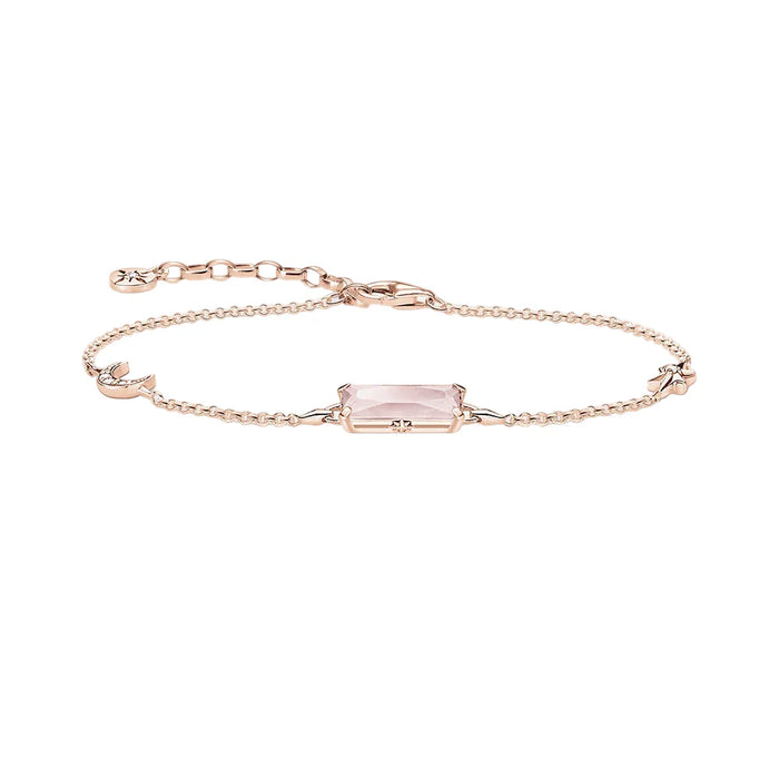 925 Sterling Silver Romantic Gift Rose Gold Bracelet With Pink Stone Star And Moon Jewelry For Women