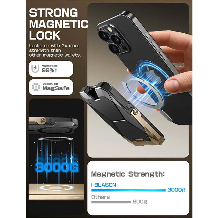 For Iphone 16 / 15 / 14 / 13 Magsafe Phone Card Holder With Stand Metal Lock Cover Hold 6 Cards