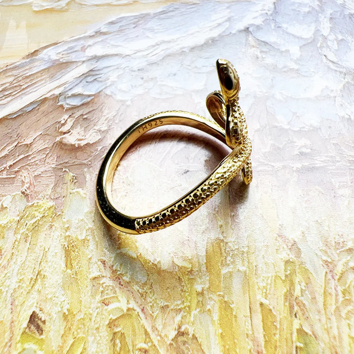 925 Sterling Silver Snake Love Ring Gold Plated Romantic Gift For Women