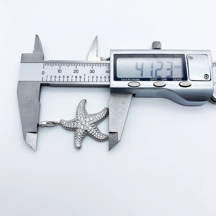 925 Sterling Silver Starfish Pave Pendant Glam Jewelry For Women