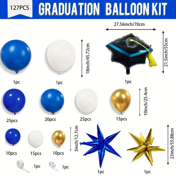 127Pcs Royal Blue Gold Graduation Balloon Wreath Arch Set With Graduation Hat 2024 Graduation Ball Birthday Party Decoration