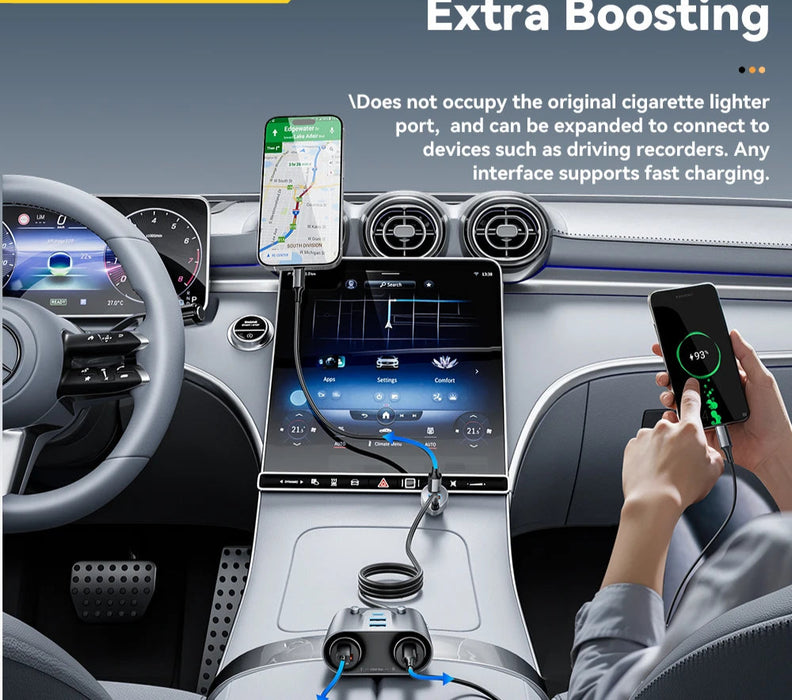 150W 5 Ports Usb C Car Charger 2 In 1 100W Dual Cigarette Lighter Splitter Qc 3.0 Pd 3.0 Fast Charging For Mobile Phone