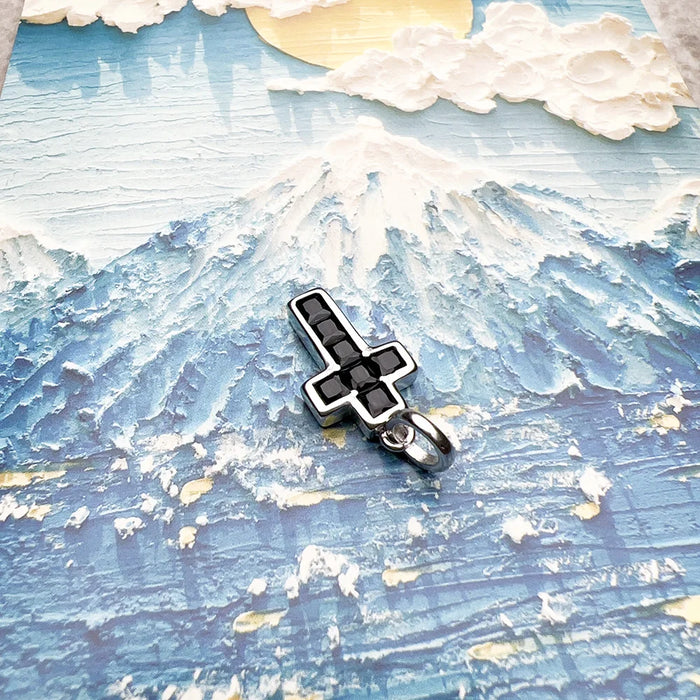 925 Sterling Silver Black Stone Cross Pendant Fine Jewelry Gift For Women