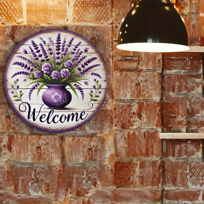 Rustic Lavender Wreath Metal Sign Floral Wall Art For Porch & Bedroom