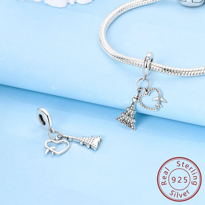 925 Sterling Silver Love In Paris Airplane Travel Charm Fits Bracelet Diy Gift For Women