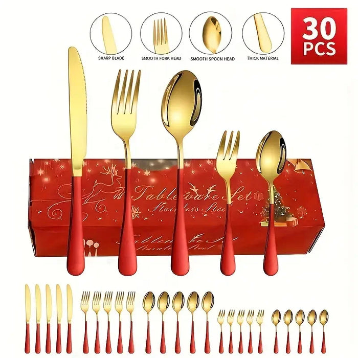 30 Piece Stainless Steel Christmas Tableware Set