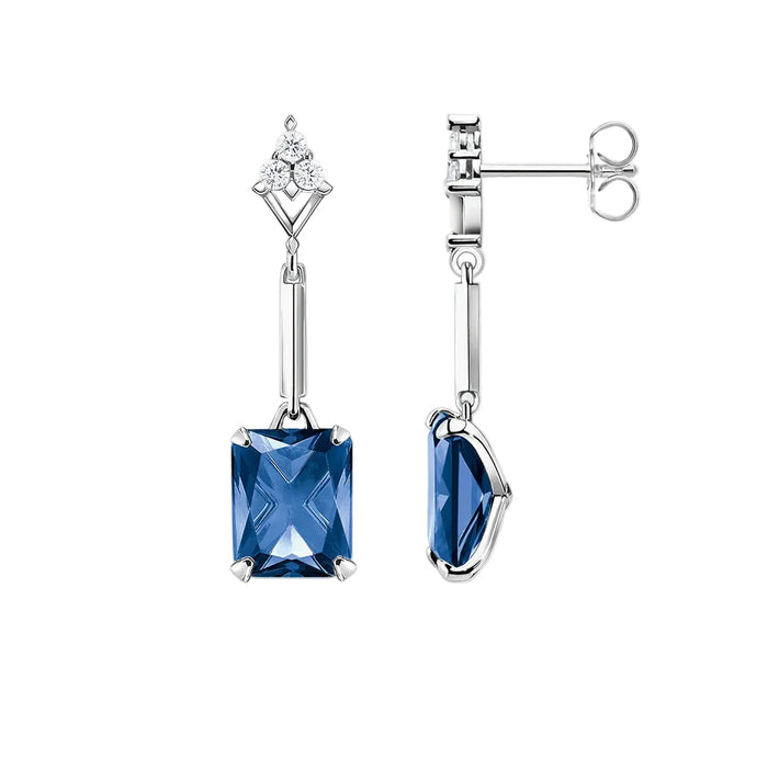 925 Sterling Silver Dangle Earrings With Sapphire Blue Stones Elegant For Women