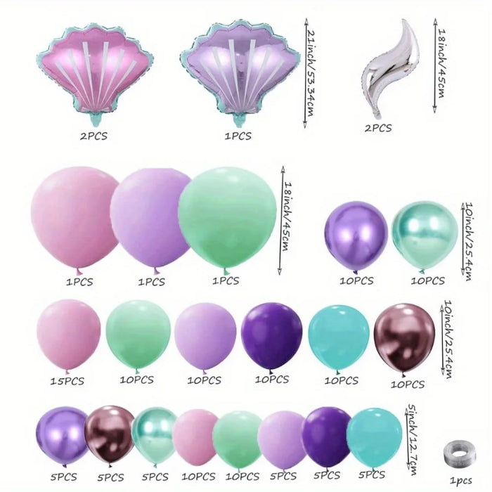 144Pcs Mermaid Tail Balloon Garland Arch Set - Mermaid Theme Party Birthday And Wedding Submarine Balloon - Party Supplies