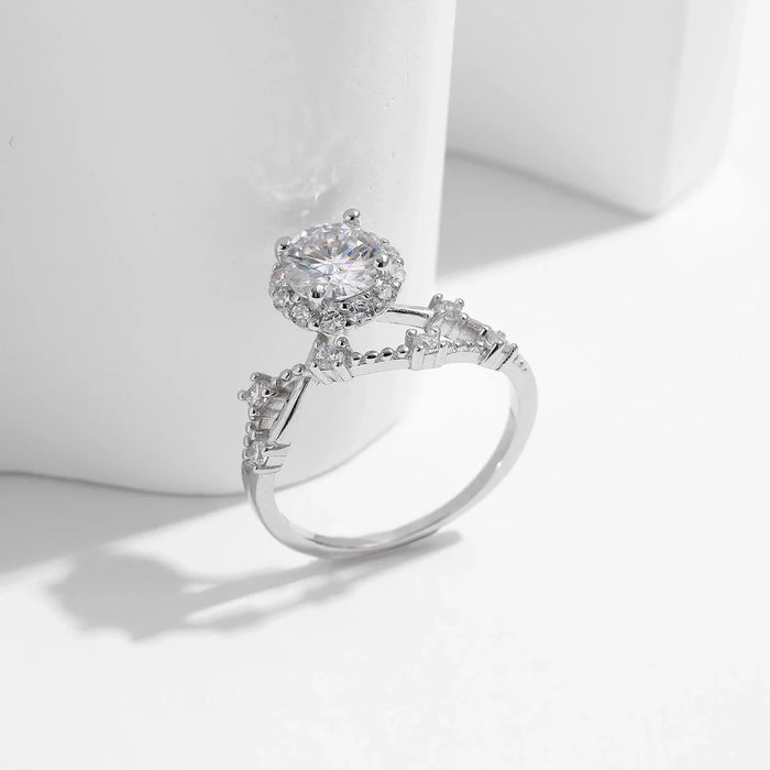 925 Sterling Silver Delicate Moissanite Halo Ring