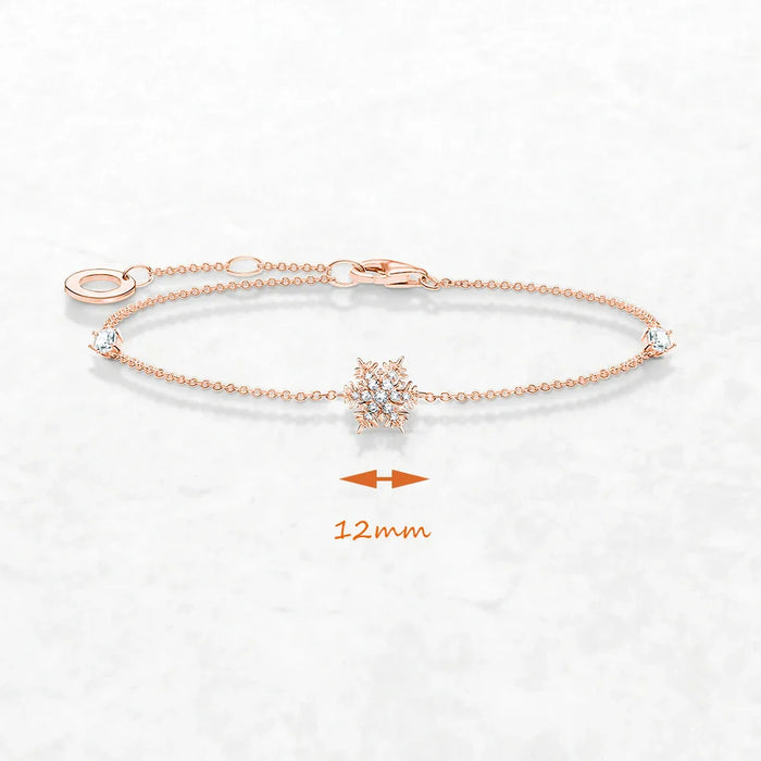 925 Sterling Silver Rose Gold Snowflake Bracelet Elegant Jewelry For Women