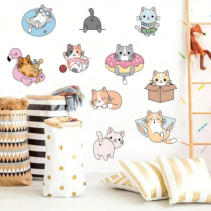 Adorable Cartoon Cat Wall Decals For Kids Room Decor