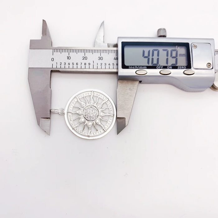 925 Sterling Silver Sun Pendant With White Cz Pave European Style Accessory For Men & Women