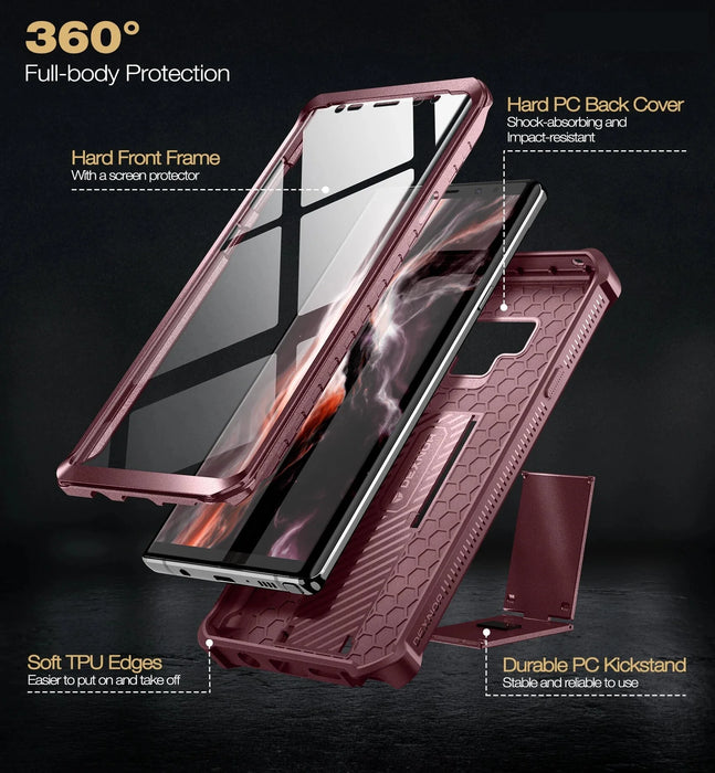 For Samsung Galaxy Note 9 Shockproof Holder Shell Armor Rugged Military Bracket Case With Built-In Screen Protector