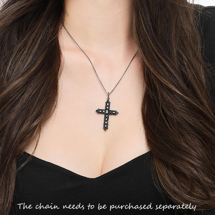 925 Sterling Silver Timeless Black Zircon Cross Pendant Jewelry For Women