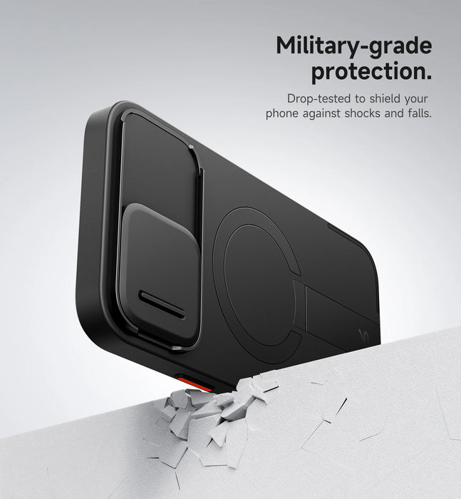 For Iphone 13 / 12 Pro Max Shockproof Bumper Slim Protective Case With Magnetic Camera Slide And Adjustable Kickstand