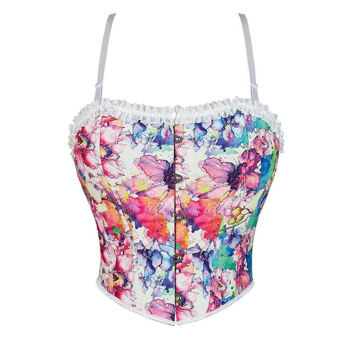 Summer Lace Trim Bustier Corset Plus Size S-Xxl Spaghetti Strap Cropped Top