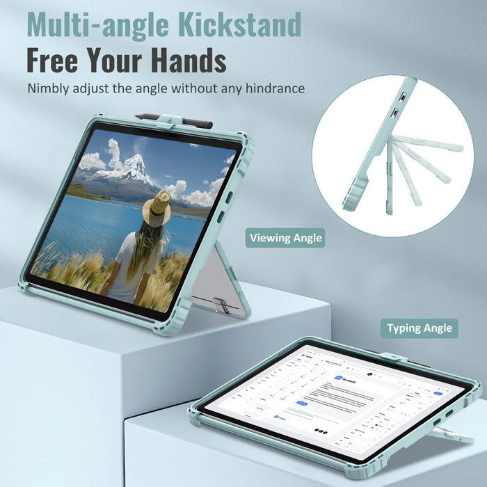 For Microsoft Surface Pro 12" 2025 All-In-One Rugged Transparent Protective Case With Pen Holder & Hand Strap