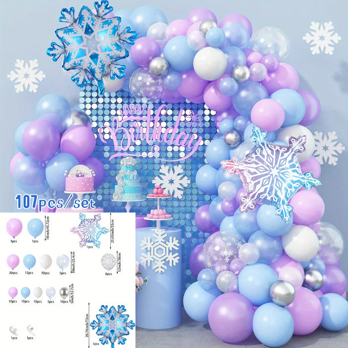 113Pcs Winter Themed Balloon Arch Set Snowflake Explosion Star Balloons Fairyland Princess Birthday Party Wedding Decoration