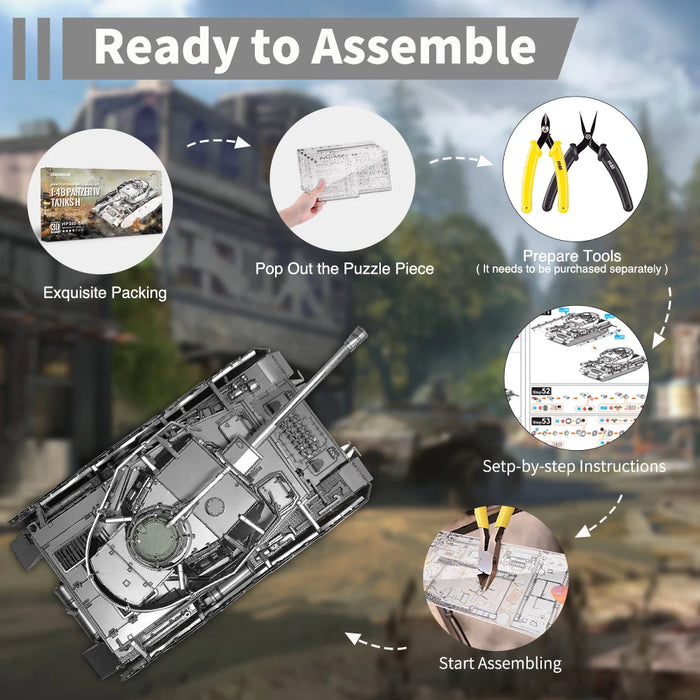 Creative 3D Metal Model Kit For Adult Brain Teaser 1:48 Panzer Iv Tank Puzzle Set